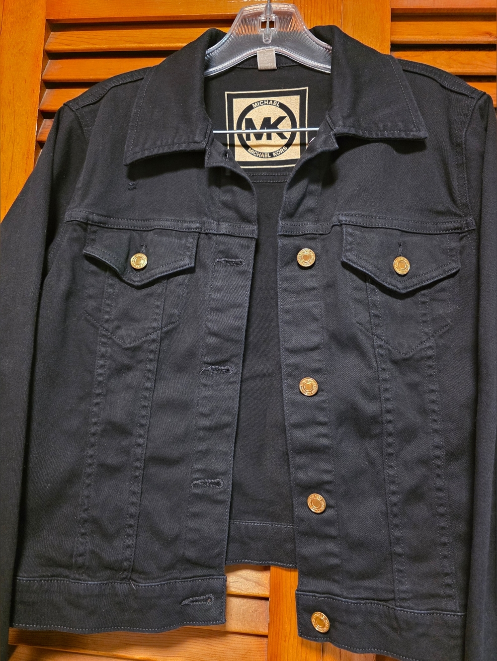 Michael Kors Women's Black Denim Jean Jacket With Gold Logo Buttons Size M - Picture 10 of 15